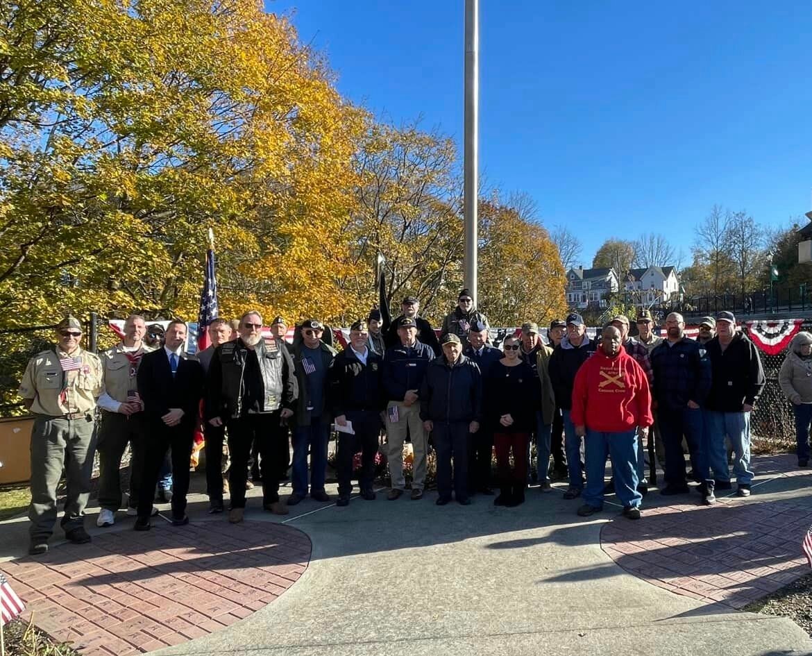 Veterans and Active-Duty Military gathered for a photo at the Nov. 12 Veteran’s Day ceremony in Walden.